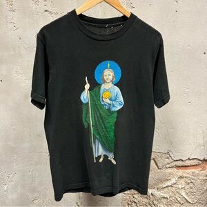 Vintage 90s Saint Judas Thaddeus St. Jude Black Art Painting Graphic Tee Large L